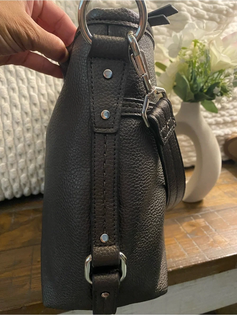 Rosetti Black Textured Pebbled Crossbody Bag with Silver Hardware